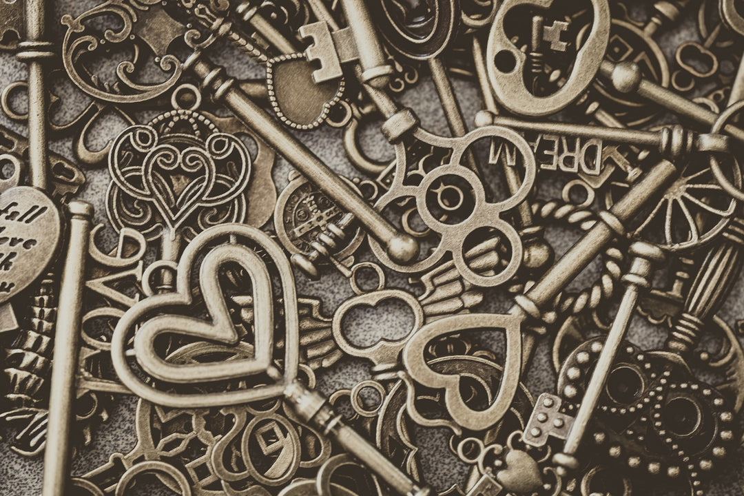A collection of ornate antique keys