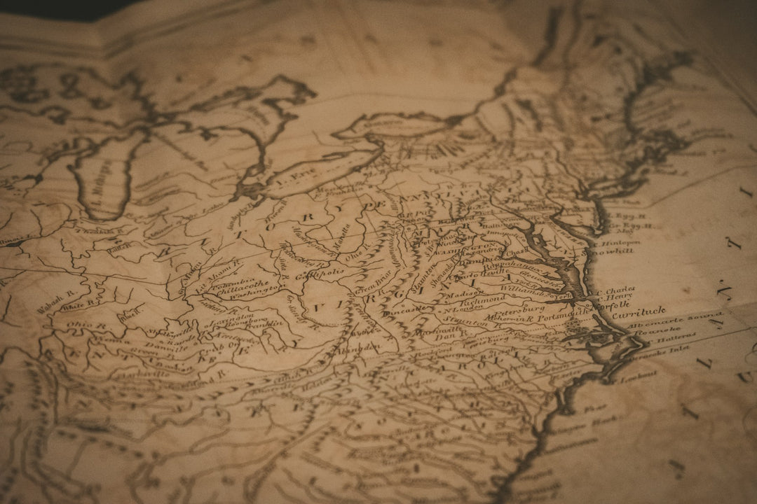 Close-up of an old, faded paper map
