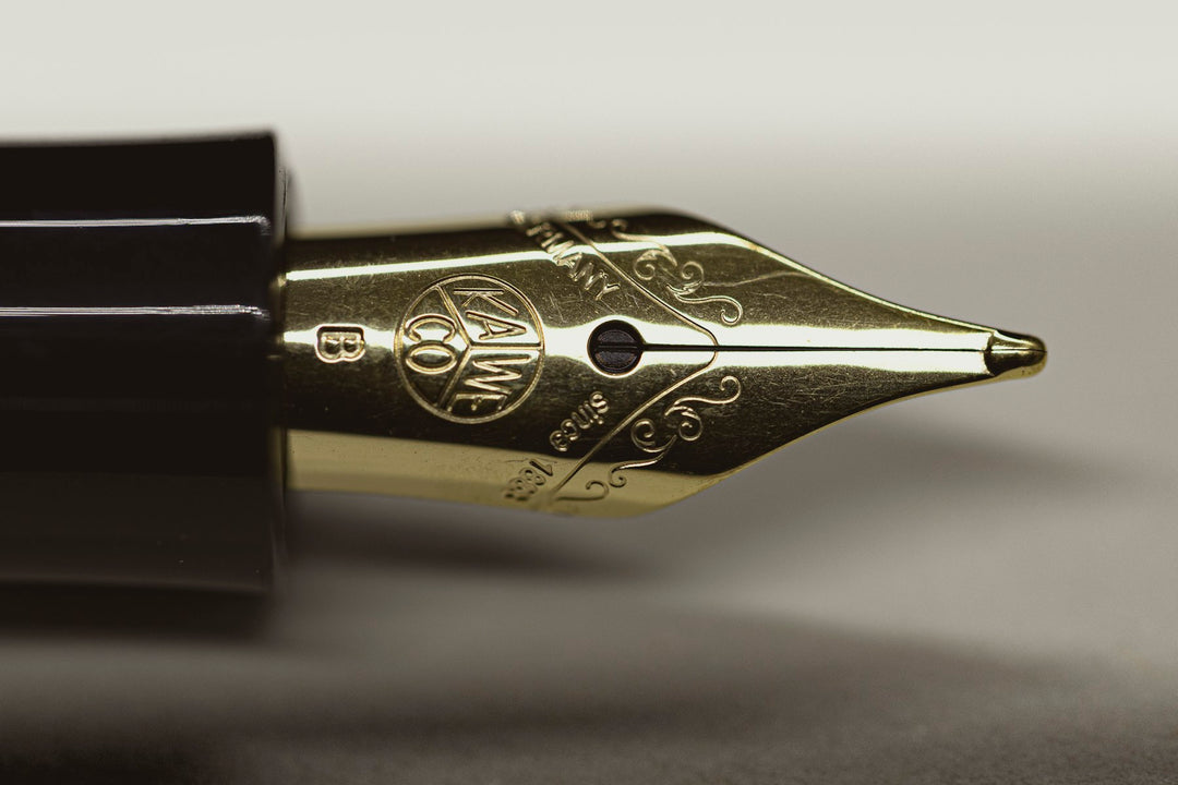 Close-up of an ornate fountain pen nib