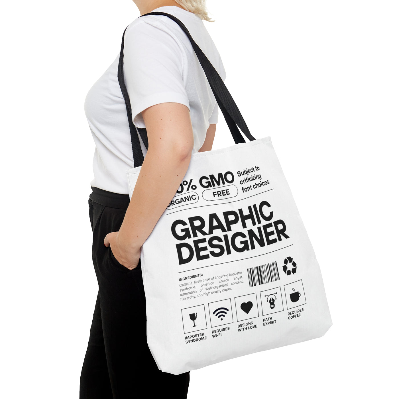 100% Organic Graphic Designer Label Tote Bag