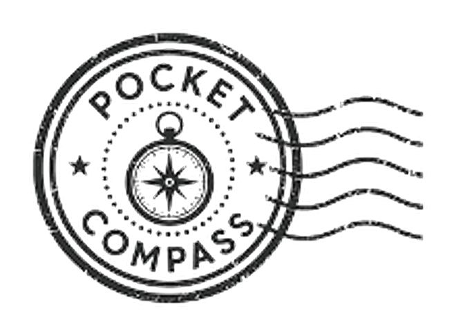 Postmark stamp reading Pocket Compass with a compass face
